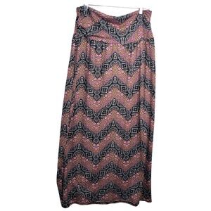 AB Studio Maxi Skirt Geometric Print Pink Black‎ Bohemian Women's M 80s Festival